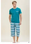 Yazlık Ekose Desenli Kapri Pijama Takımı 21592