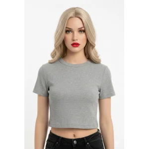 Crop Kısakollu Body Gri Renk