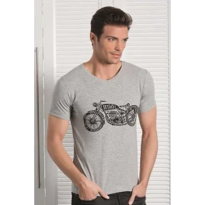 Berrak Motosiklet Baskılı Erkek T-Shirt 1049 Gri S