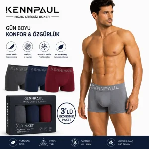 Kennpaul Mikro Dikişsiz Erkek Boxer 3 Lü Paket