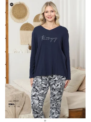 Limissi kadın v yaka Üstü Lacivert pijama takımı 26622