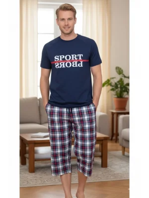 Erkek Ekoseli Kısa Kollu Pijama Takımı 21396