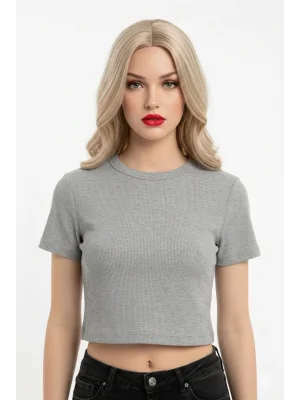 Crop Kısakollu Body Gri Renk