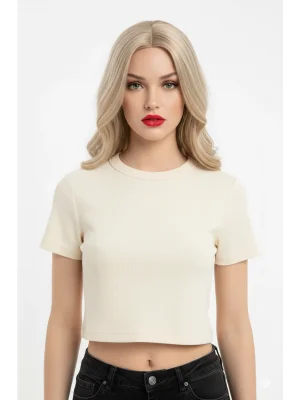 Crop Kısakollu Body Ekru Renk