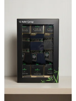 Çega Bambu Erkek Soket Çorap Asorti Renk 12 Adet