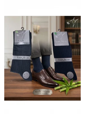 Beylice Desenli Bambu Dikişsiz Erkek Çorabı -Sıkmayan Lastik- Tavşan Kulağı Kavrayan Topuk 12 ADET