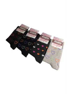 Barış Kalp Desenli Likralı Kadın Soket Çorap Adet