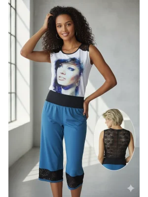 Clear Womens Face Printed Capri Set 2678