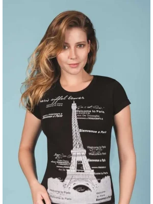 Berrak Kule Baskılı Bayan T-Shirt 8006