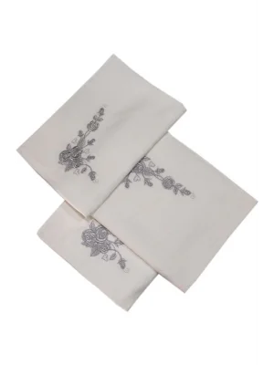 Bulteks Simli Nakışlı Beyaz Kadife El Havlusu 30x50 Desen 5