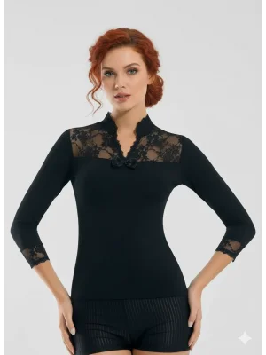 Geniş Dantelli Patlı Uzun Kollu Elestan Bluz 2176