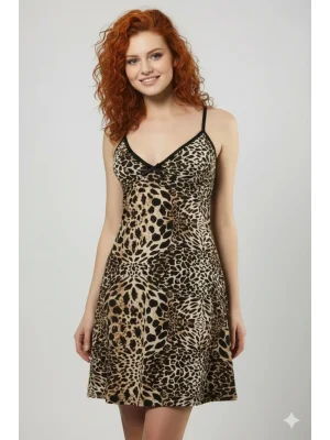 HMD Kadın Leopar Desenli Gece Elbisesi Kod 70013