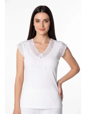 Kadın Dantelli Taşlı Yarım Kollu Atlet B636