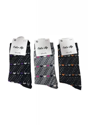 Kalp Desenli Likralı Kadın Soket Çorap 3 Adet