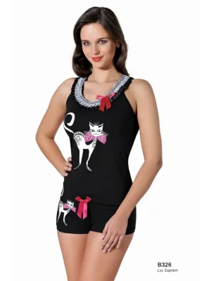 Cat Printed Athleisure Shorts Set B326