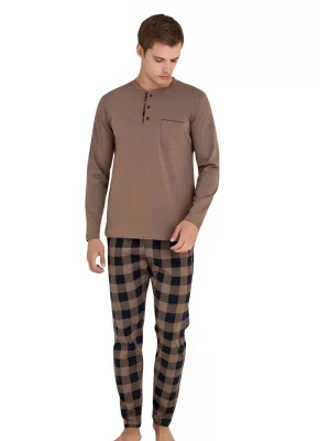 KLY Battal Erkek Kışlık Pijama Takımı Nescafe Rengi 9108 % 100 Pamuk