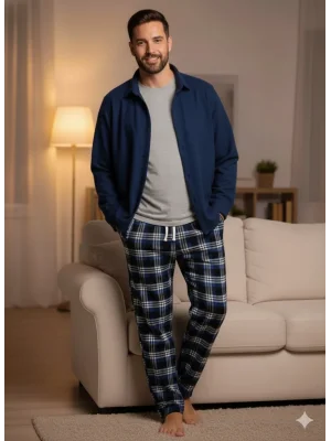 Pijalüx Battal Tek Alt Cepli Ekose Pijama