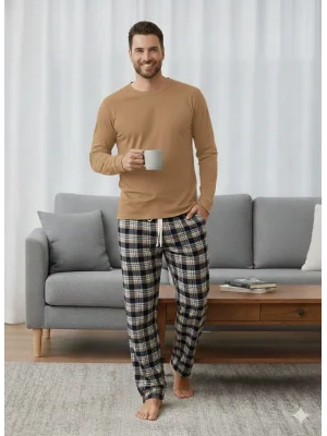 Pijalüx Tek Alt Kareli Kalın Poplin Ev Pantalonu