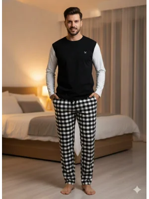 Pijalüx Tek Alt Ekose Kalın Poplin Ev Pantalonu