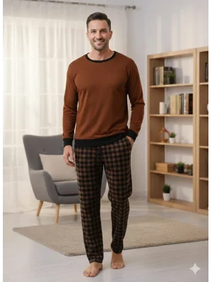 Pijalüx Tek Alt Ekose Kalın Poplin Kışlık Ev Pantalonu