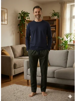 Pijalüx Tek Alt Örme Ekose Ev Pantolonu