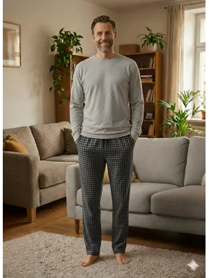 Pijalüx Tek Alt Örme Ekose Ev Pantolonu