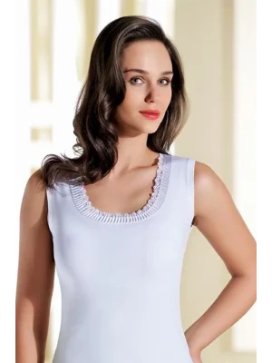 Pile-Fabric Wide Strap White Tank Top B204