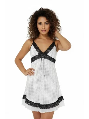 Pınar Beyaz Puantiyeli Gecelik ve KülotTakımı