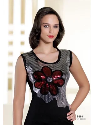 Şahinler Womens Glittery Sleeveless Vest B388