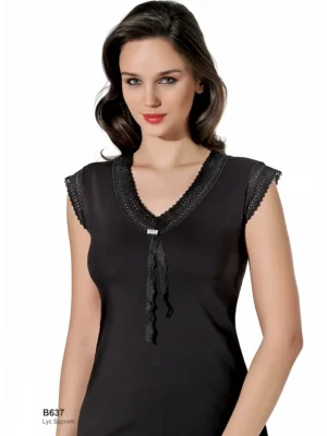 Şahinler Dantelli Taşlı Yarım Kol Bluz B637