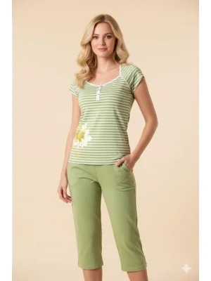 Şahinler Kadın Çizgili Patlı Kaprili Pijama 21173