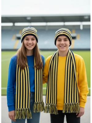 Fan Scarf Beanie Yellow Navy