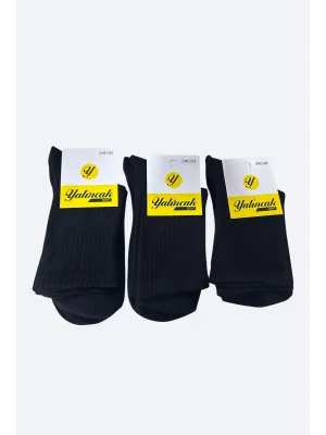 Yalıncak Yarım Konç Kolej Çorap Siyah Renk 12 Adet Desensiz Model