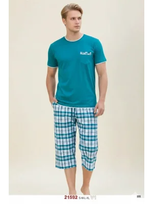 Yazlık Ekose Desenli Kapri Pijama Takımı 21592