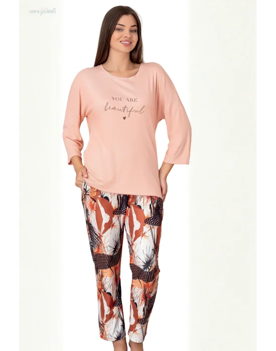 Limissi Somon Rengi Uzun Kollu Kadın Pijaması 26618