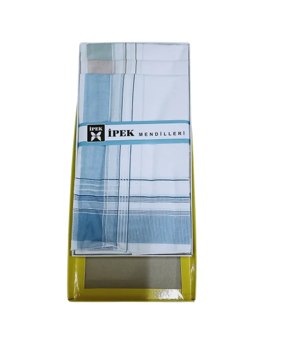 İpek Erkek Çizgili Kutulu Mendil 12 Adet 42x42 cm