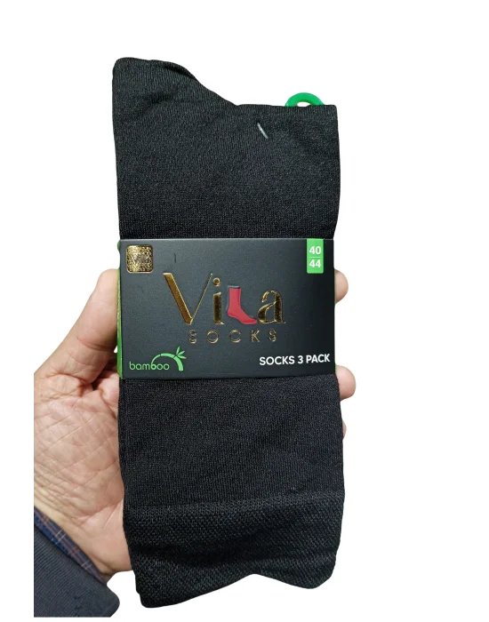 Vila Erkek 3lü Siyah Bambu Çorap .