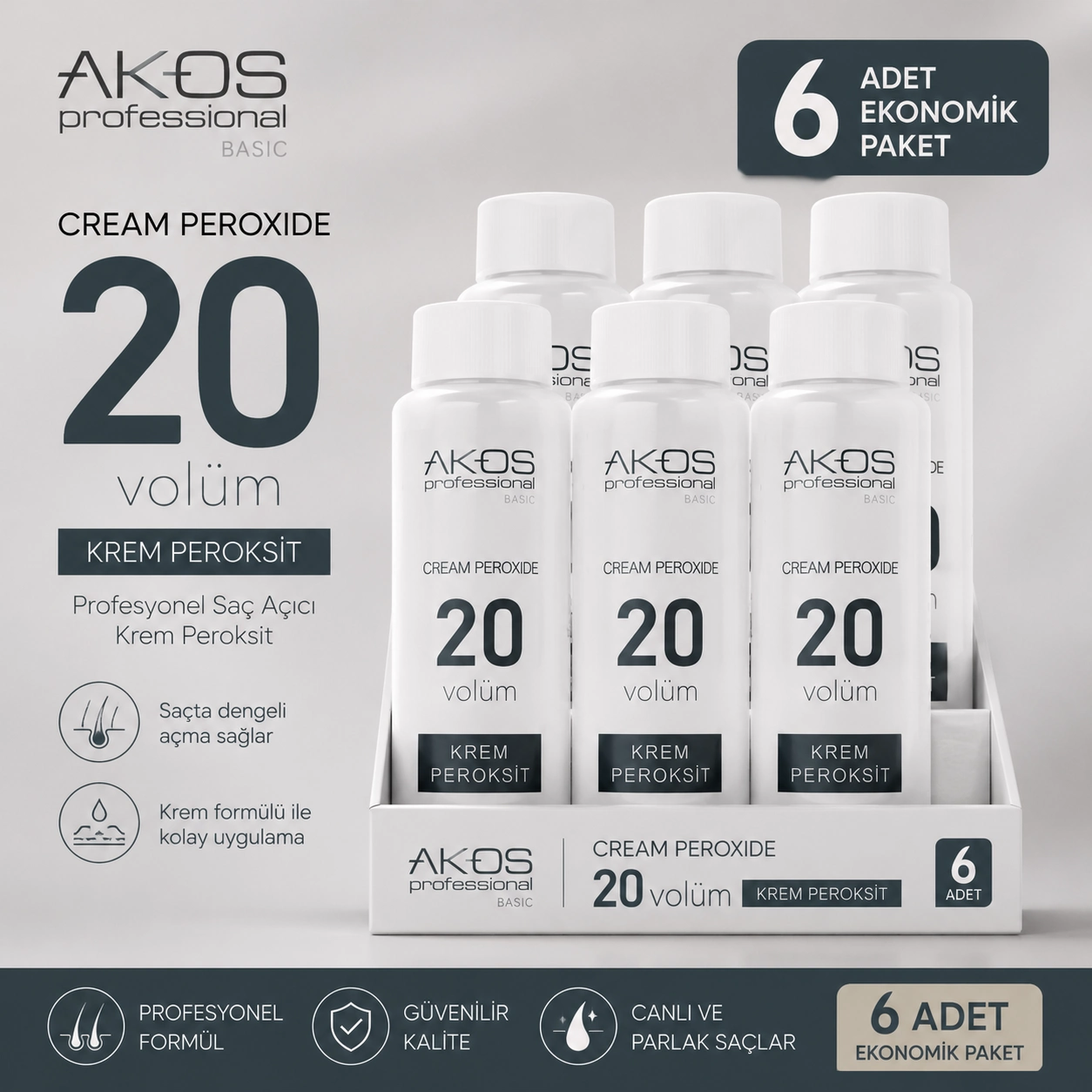 Akos Krem Peroksit 20 Volüm %6 60ML-10 Adet