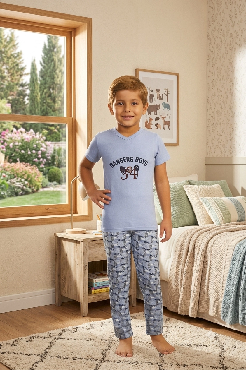 Baskılı Erkek Çocuk Pijama Takımı 7321