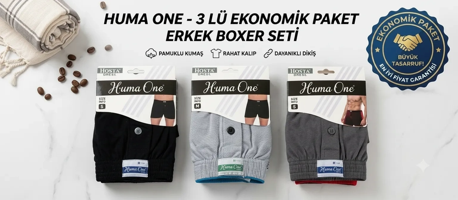 Huma One Erkek Havlu Bel Düz Boxer 3 lü