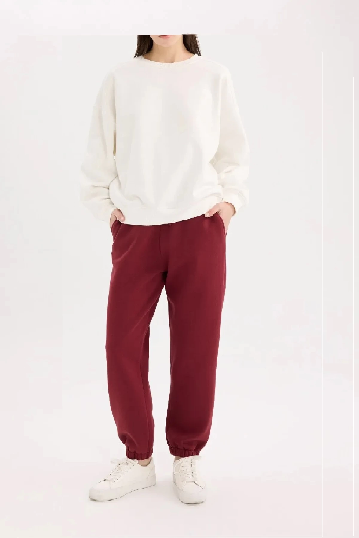 Jogger 3 İplik Şardonlu Cepli Tek Alt Siyah Siyah Bordo