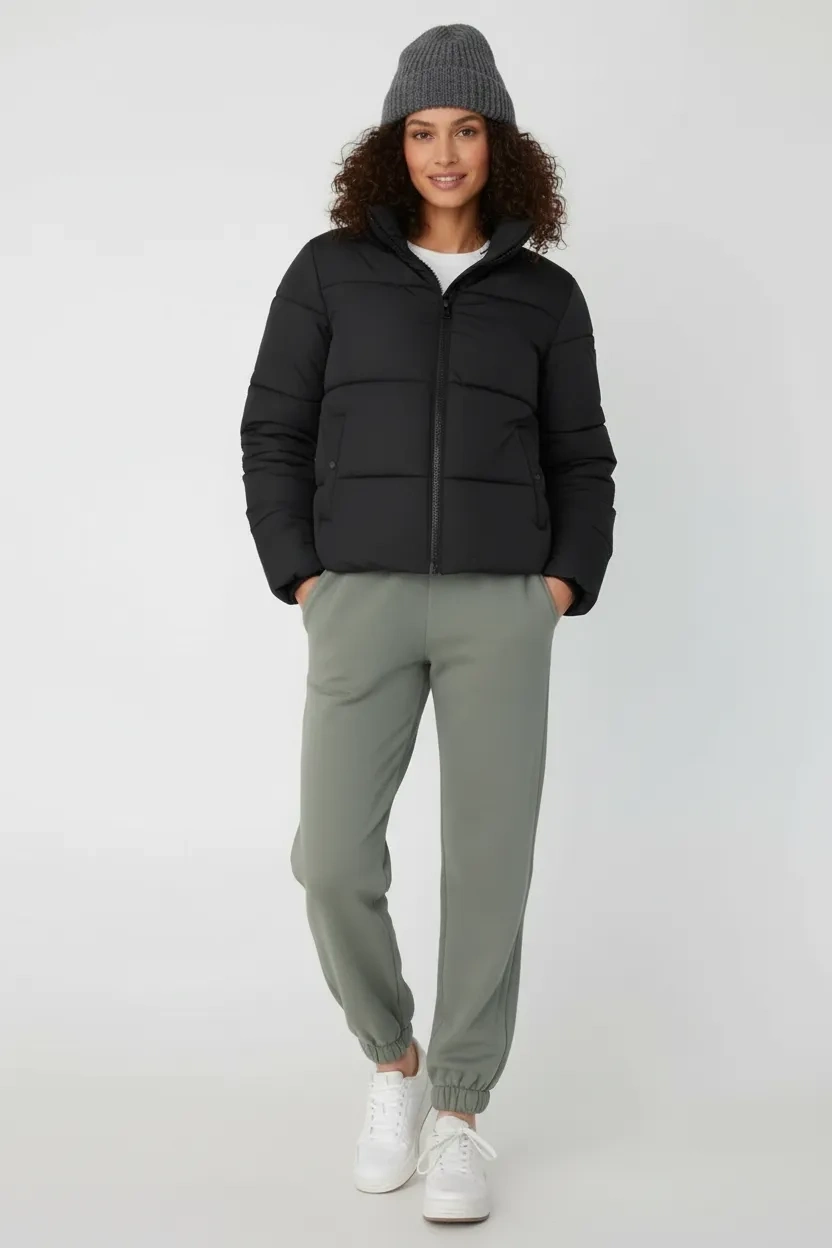 Jogger 3 İplik Şardonlu Cepli Tek Alt Siyah Siyah Yeşil