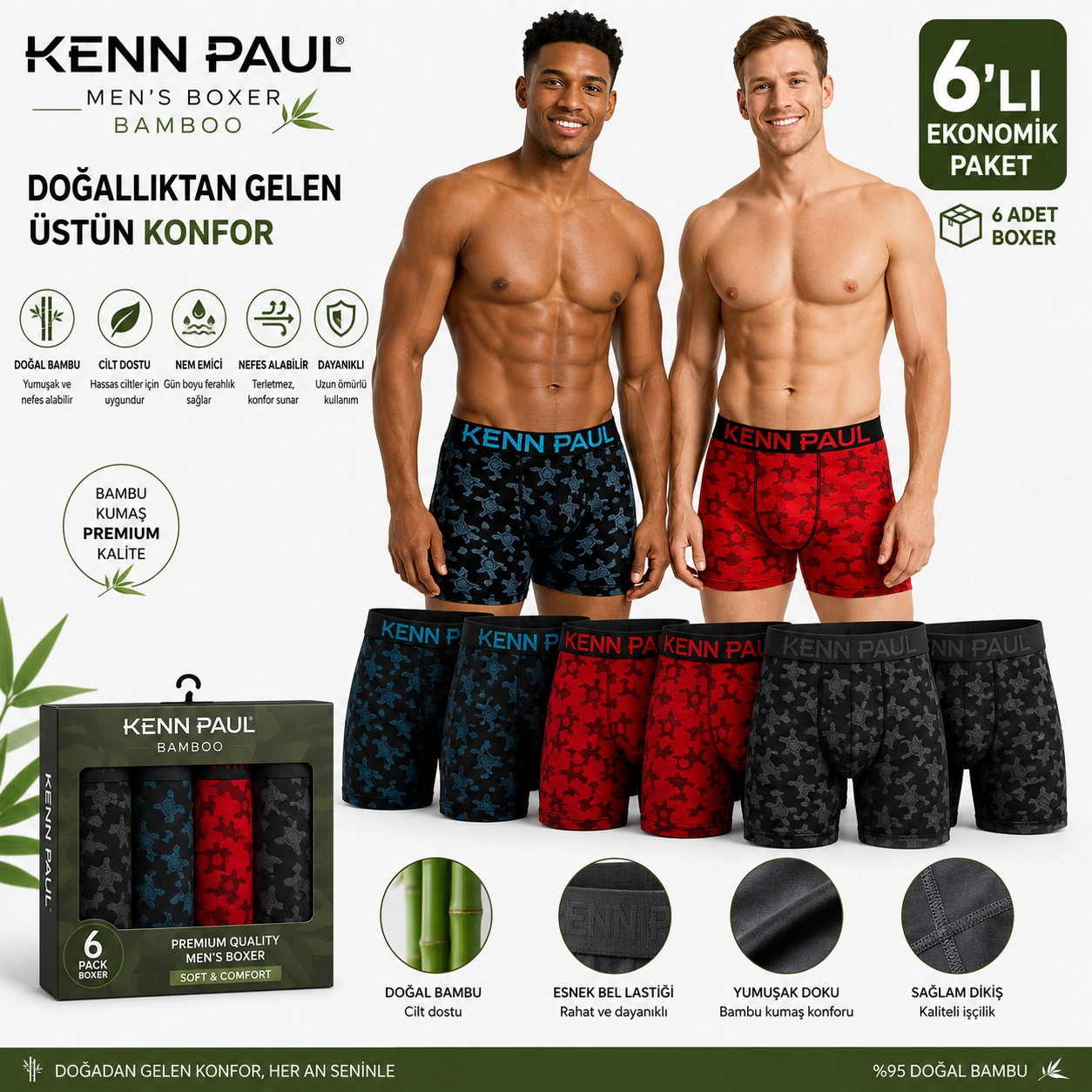 Kenn Paul Desenli Erkek Boxer 6 ADET