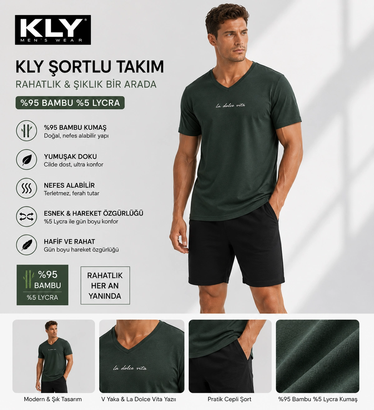 KLY Erkek Bambu Şortlu Pijama Takım 26210