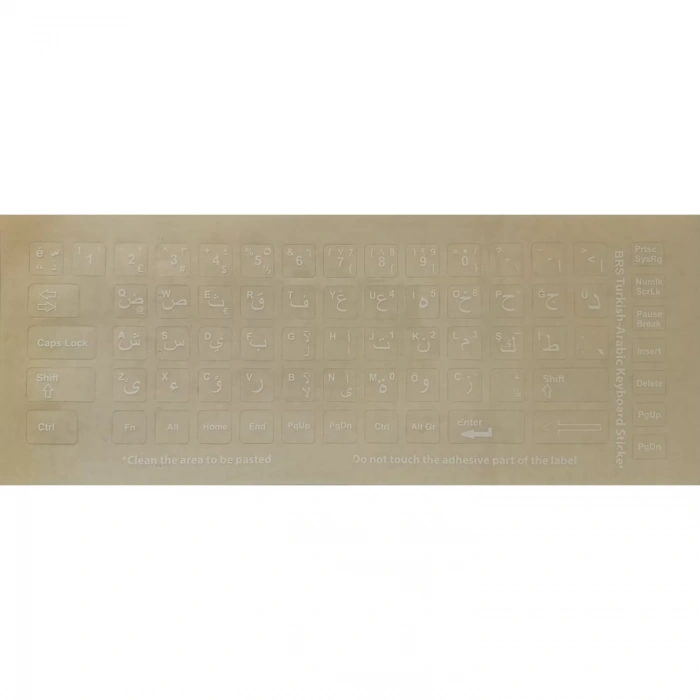 Brs Arapça Klavye Sticker Etiketi Şeffaf Zemin Üzerine Beyaz Yazılı