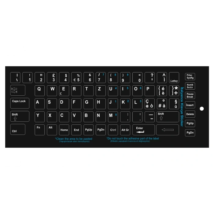 Brs İtalyanca Klavye Sticker, Notebook ve Pc Uyumlu Siyah