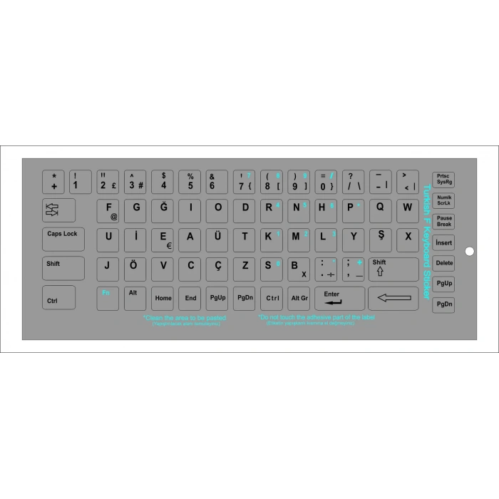 Brs Türkçe F Klavye Sticker, Notebook ve Pc Uyumlu Gümüş - Gri