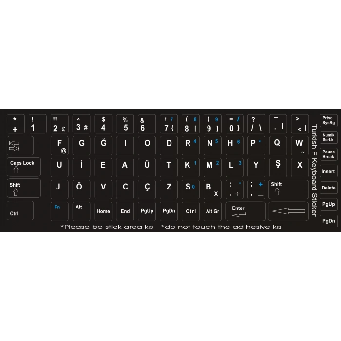 Brs Türkçe F Klavye Sticker, Notebook ve Pc Uyumlu Siyah