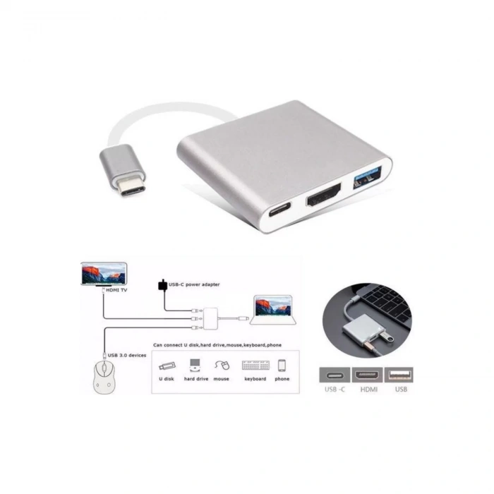 Brs USB 3.1 Type-C To HDMI USB 3.0 Çevirici Dönüştürücü Adaptor