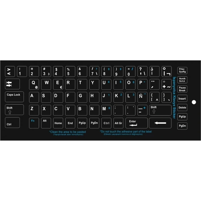 Brs Ispanyolca Klavye Sticker, Notebook ve Pc Uyumlu Siyah